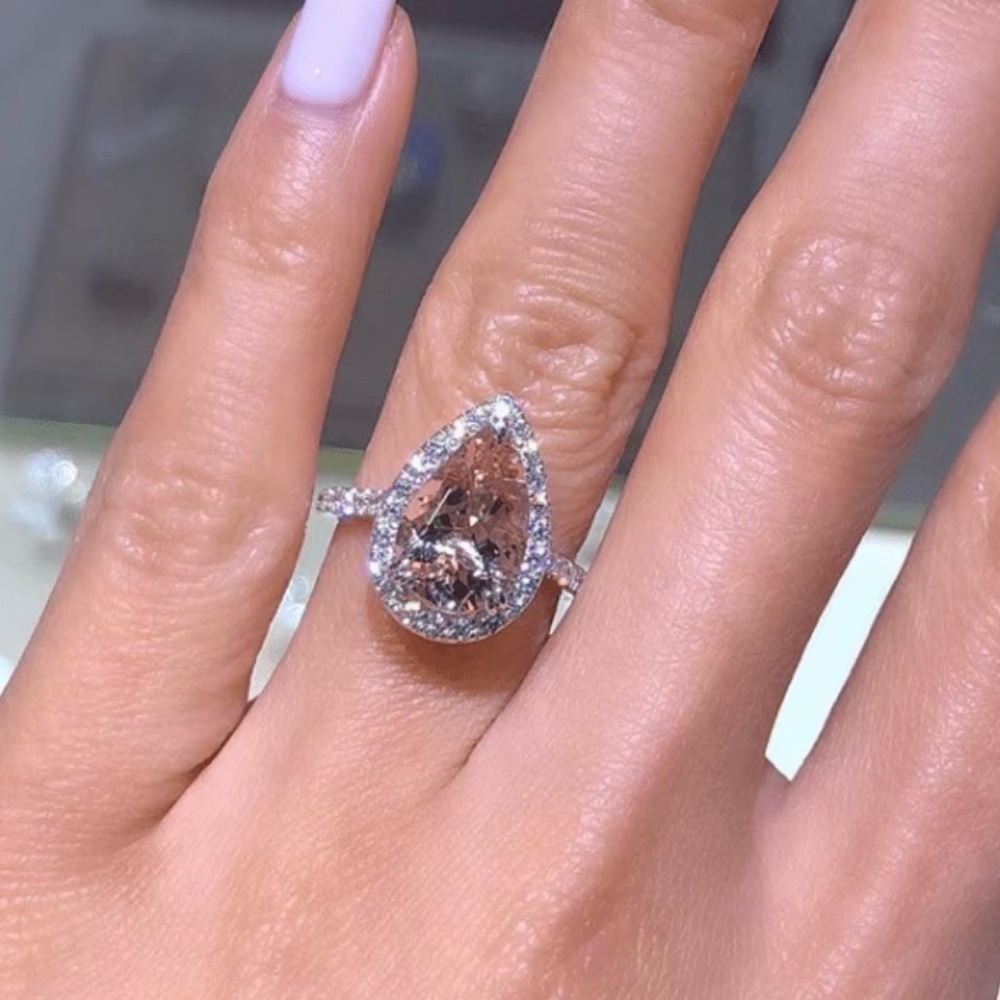 Rose gold water drop zircon promise ring wedding ring